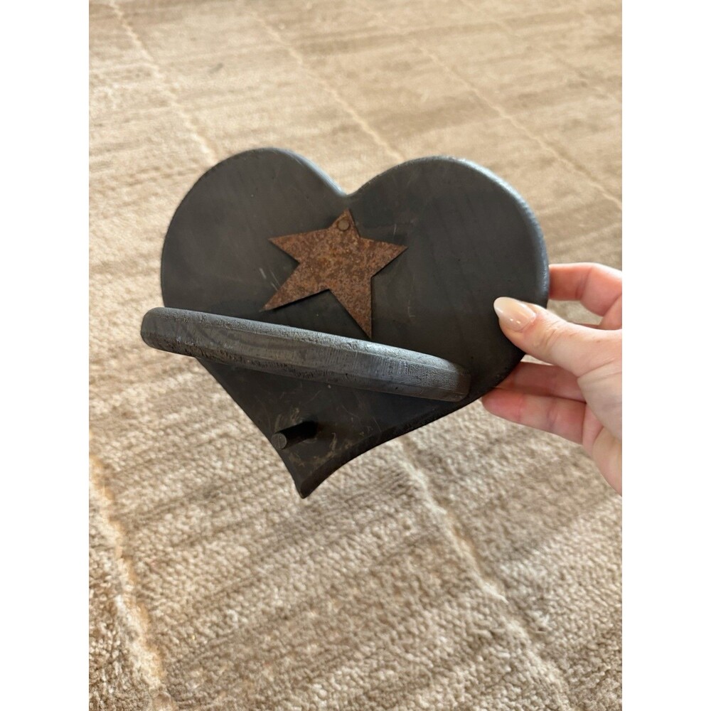 Primitive Country Heart Wall Shelf Rusty Star Peg Americana Farmhouse Decor